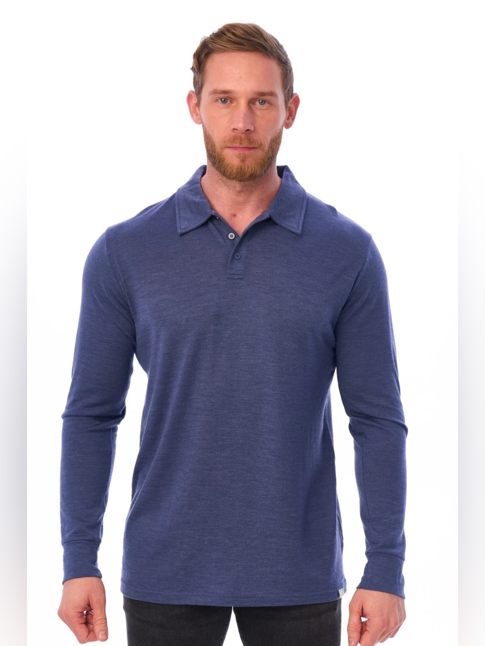 Merino Tech Merino Wool Long Sleeve Polo Grey Blue Size Medium